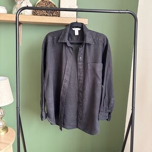 H&M Black Linen Button-Up Long-Sleeve Shirt